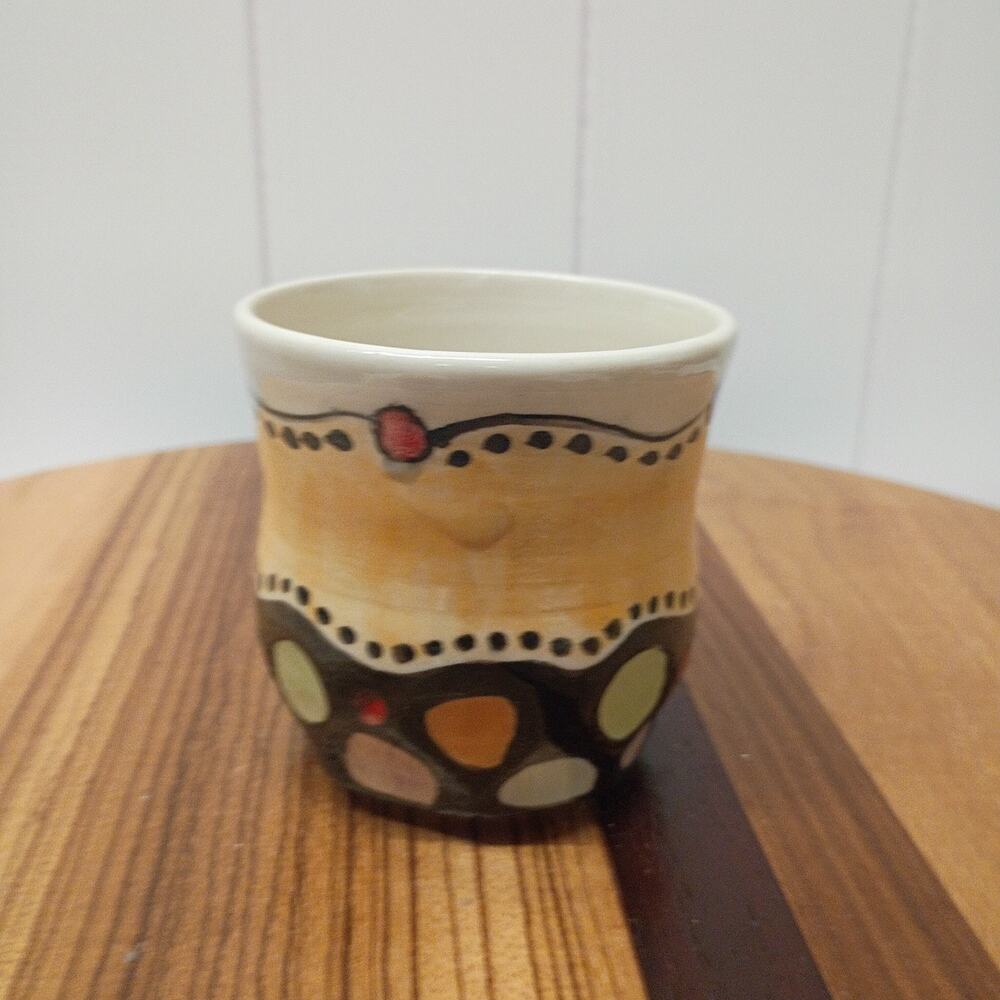 Handcrafted Ceramic Tumbler Cup Yellow Black Dotted Pattern Studio Pottery Art